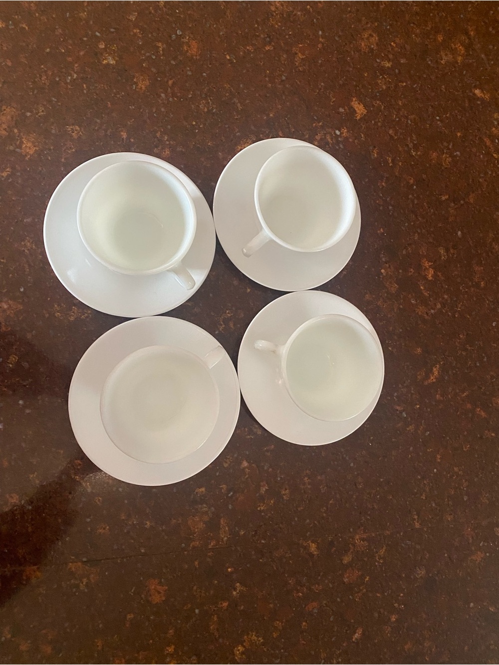 Set of Four Vintage White Pyrex Coffee/Tea Cups/Saucers